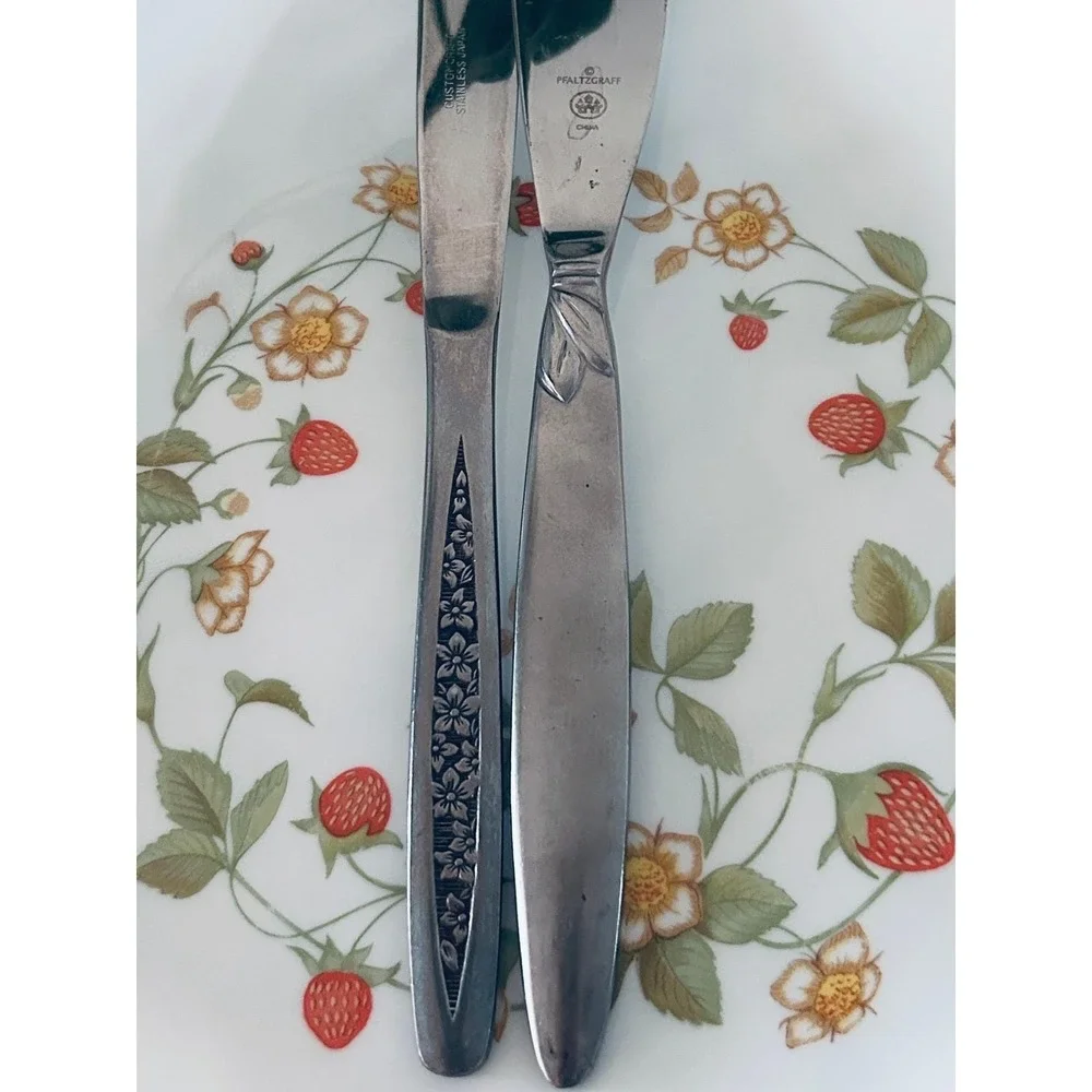 Vintage Mismatched Floral Flatware Set Service for 2 10pc Stainless Steel MCM